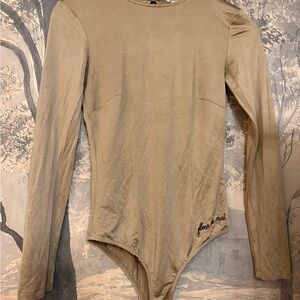 Fleur Du Mal Long Sleeve Bodysuit in Golden-Taupe